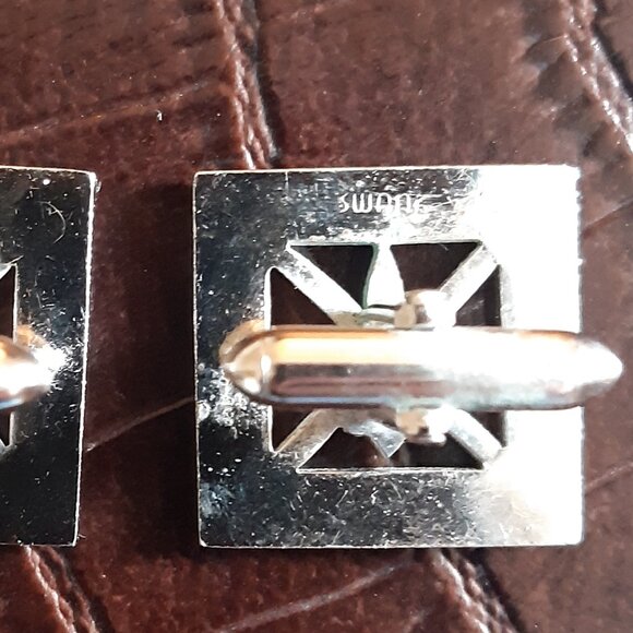 Swank Fleur De Lis Vintage Cuff Links Silver Tone ,7/8" Square - Picture 8 of 8